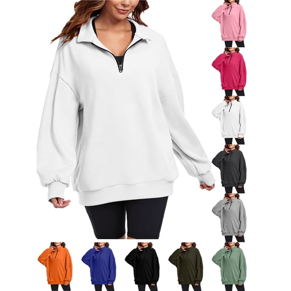 Sweatshirt For Women Plus Size Casual Long Sleeve Collared Shirt Lightweight Half-Zip Solid Color Loose Pullover Tops for Outdoor Hiking Sport Womens Clothes