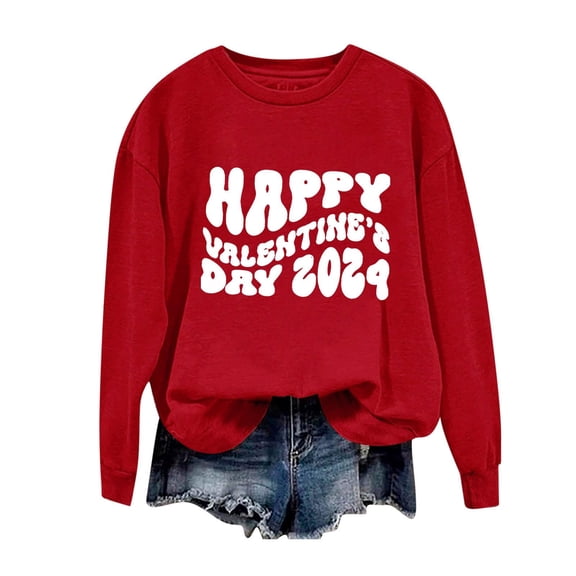Sweatshirt for Women Sweat Shirts Women Long Sleeve Womens Pullover Sweatshirt Red Crewneck for Women Fall Essentials Women Clothing Street Style Clothes