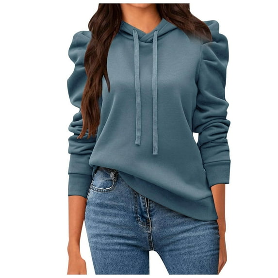 Sweatshirt for Women,Women Casual Puff Long Sleeve Hoodies Drawstring Pullover Sweatshirts Loose Fit Solid Shirts Fall Sweatshirt,Plus Size Sweatshirts for Women,Size:S