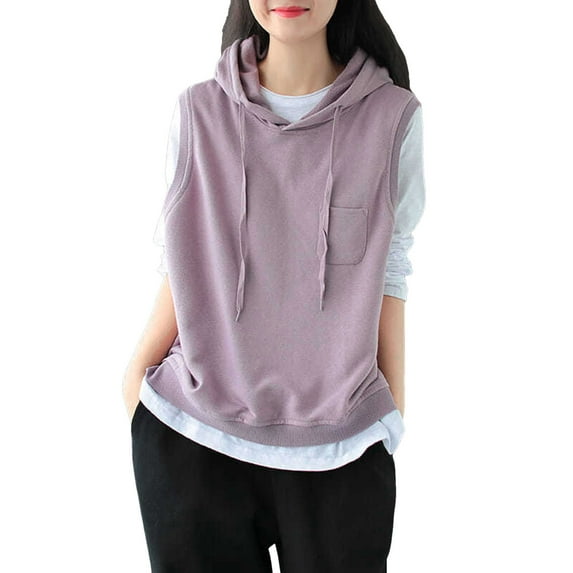 Sweatshirt for Women Women'S Fashion Solid Hoodies Sweatshirts Sleeveless Drawstring Hoodies Oversized Fall Tops Sweatshirt Dress Zipper Sweater Women Long Light Winter Casual Dress for Purple M