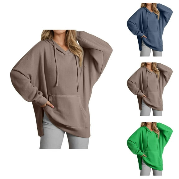 Clothes for Women Women's Solid Sweatshirt A Fashionable And Casual Solid Color Hooded Top With A Short Front And Long Back