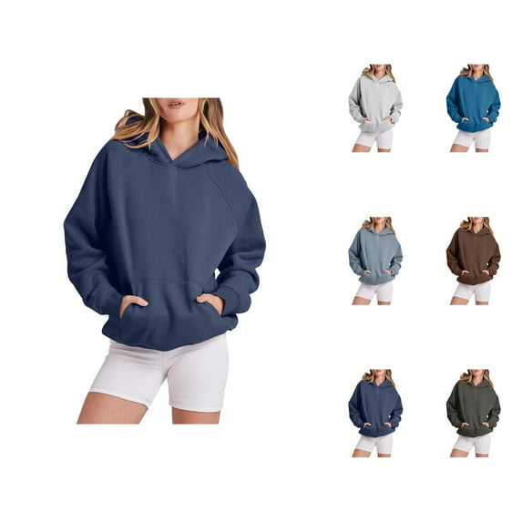 Sweatshirt Women Women's Solid Color Sweatshirt Women Solid Basic Letter Loose Hoodie Sweatshirt Long Sleeve Pocket Drop Shoulder Pullovers Top