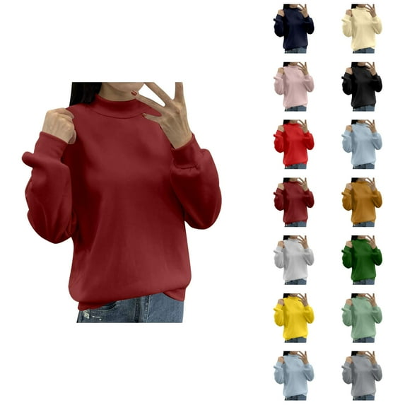 Sweatshirt Women Women's Solid Color Sweatshirt Women's Lined Small Turtleneck Loose Casual Long Sleeve Crew Neck Sweatshirt Solid Color Hoodless Pullover