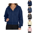 thumbnail image 1 of Sweatshirt Women Women's Solid Sweatshirt A Short Long Sleeved Hooded Sweatshirt With High Pockets And Full Zippers For Women, 1 of 7