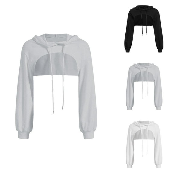 Sweatshirt Women Women's Solid Sweatshirt Women's Large Size Casual Long Sleeved Solid Color Irregular Personality Navel Ultra Short Long Sleeved Top Hooded Loose Sweatshirt