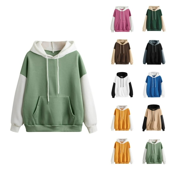 Sweatshirt Women Women's Solid Sweatshirt Womens Casual Strap Blouse Long Sleeve Splice Hooded Sweatshirt Tops