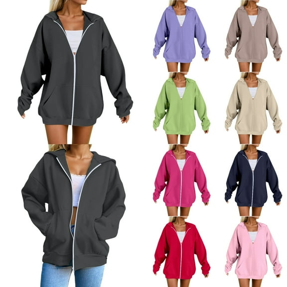 Sweatshirt for Women Zip Up Plus Size Hooded Casual Loose Fit Soft Comfortable Pullover Sweatshirt Long Sleeve Warm Winter Fall Coats for Women 2025 Dark Gray XXXXL