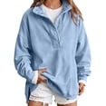 thumbnail image 1 of Sweatshirt for Women,button Collar Sweatshirt Henley Y2k Collar Relaxed Fit, Casual, Trendy, Daily Outfits Mock Neck Cotton Blend Quilted Placket Pullover Tops,Light Blue,M, 1 of 6