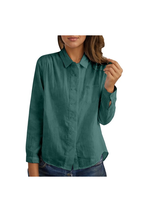 Sweatshirt Women's Clothing Loose Fit Long Sleeve Shirt Double Button Down Blouse with Design in Breathable Linen Blend Fabric for and Autumn Seasons