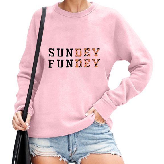 Sweatshirt Women's Sundey Fundey Sweatshirt Football Season Hoodie Sunday Shirt Round Neck Pullover Jogging Suits Women Petite Athletic Jacket Womens Sweatshirt plus Size Pant Suits Women Casual Warm