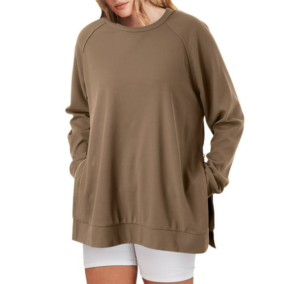 Sweatshirt for Womens Long Sleeve Sweatshirt Womens Pullover Sweatshirt Khaki Cute Crewneck Sweatshirt Cute Winter Outfits for Women Clothing for Women