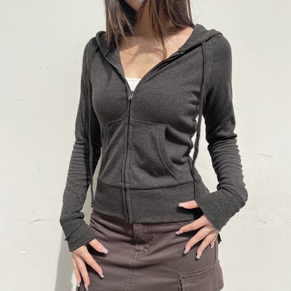 Sweatshirt Womens Ndbuld Womens' Lightweight Zip Up Hoodies Stretch Thin Summer Jackets For Women Gray S