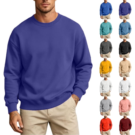 Sweatshirt Zaewscy Men's Spring Fleece Lined Solid Color Crew Neck Long Sleeve No Hood Sweatshirt Purple L