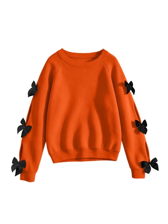 Sweatshirt for Girls Casual Long Sleeve Crewneck Sweatshirts Fall Winter Soft Comfy Pullover Tops with Cute Bow