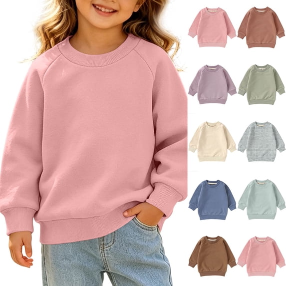 Sweatshirt for Kids Dqueduo Kids' Solid Color Raglan Crew Neck Long Sleeve Sweatshirt Ribbed Cuffs Casual Pullover Jacket, Multiple Color Options