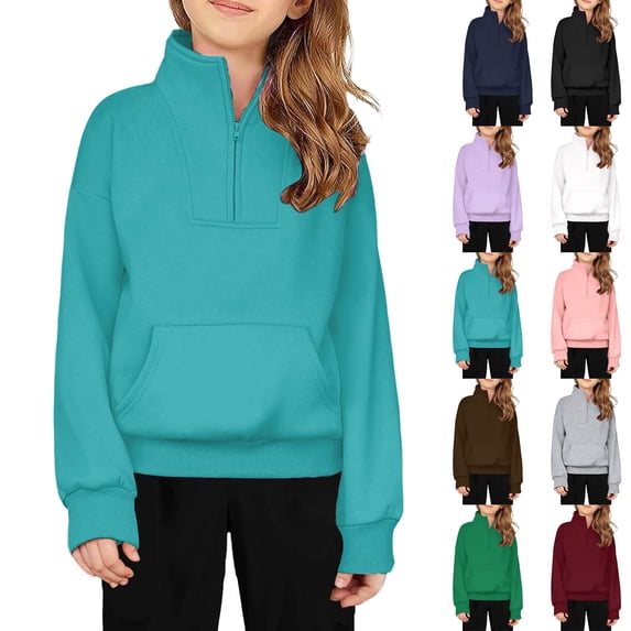 Sweatshirt for Kids Long Sleeve Quarter Zip Sweatshirt Pullover Casual Loose Tops Kids Green Sweatshirt Size 5-14 Years