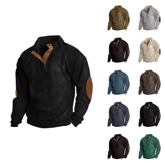 Sweatshirt for Men 2025 Fall Winter Long Sleeve Corduroy Button Stand Collared Sweat Shirt Pullover Tops