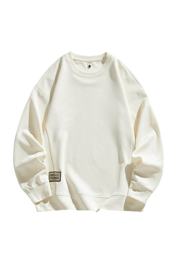Sweatshirt for Men Casual Fall Fashion Solid Color Sweatshirts Crewneck Long Sleeve Pullover Tops, White, L