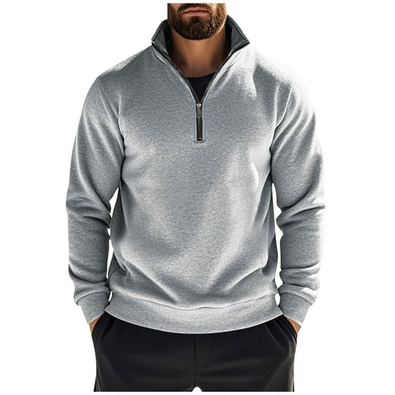 Sweatshirt for Men Casual Loose Fit Solid Color Sweatshirts Zip Mock Neck Long Sleeve Pullover Tops, Gray, 2XL