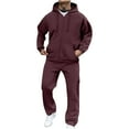 thumbnail image 1 of Sweatshirt for Men Casual Pullover Hooded Sports Solid Long Sleeve Trousers Two-Piece Elastic Waist Tracksuit Fall Fashion Outfits Winter Clothes, 1 of 6