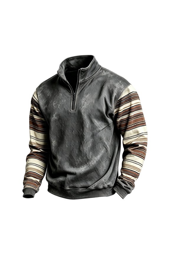 Sweatshirt for Men Fall Winter Fashion Print Loose Plus Size Half Zip Stand Collar Pullover