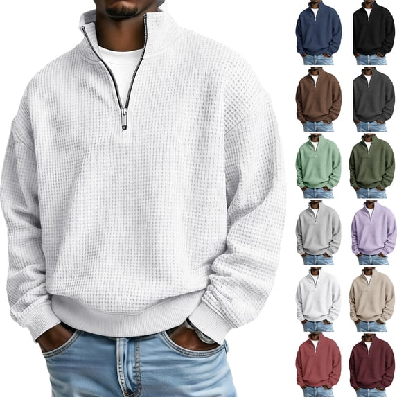Sweatshirt for Men Fall/Winter Quarter Zip Collar Casual Shirt Athletic Shirts Textured Knit Cool Tops