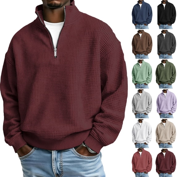 Sweatshirt for Men Fall/Winter Quarter Zip Collar Casual Shirt Athletic Shirts Textured Knit Cool Tops