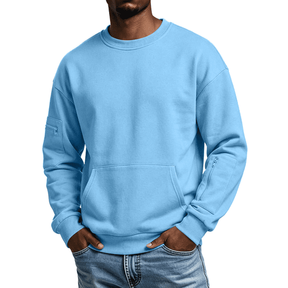 Sweatshirt for Men Fall Winter Trendy Casual Crewneck Long Sleeve Multi Pocket Lounge Workout Pullover Sweatshirts,Size S-2XL