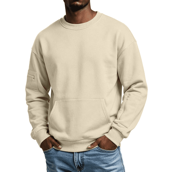 Sweatshirt for Men Fall Winter Trendy Casual Crewneck Long Sleeve Multi Pocket Lounge Workout Pullover Sweatshirts,Size S-2XL