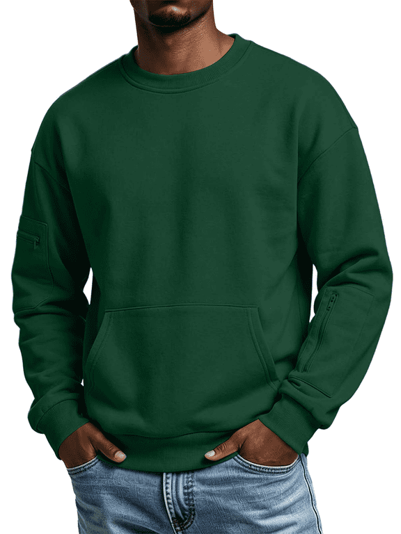 Sweatshirt for Men Fall Winter Trendy Casual Crewneck Long Sleeve Multi Pocket Lounge Workout Pullover Sweatshirts,Size S-2XL