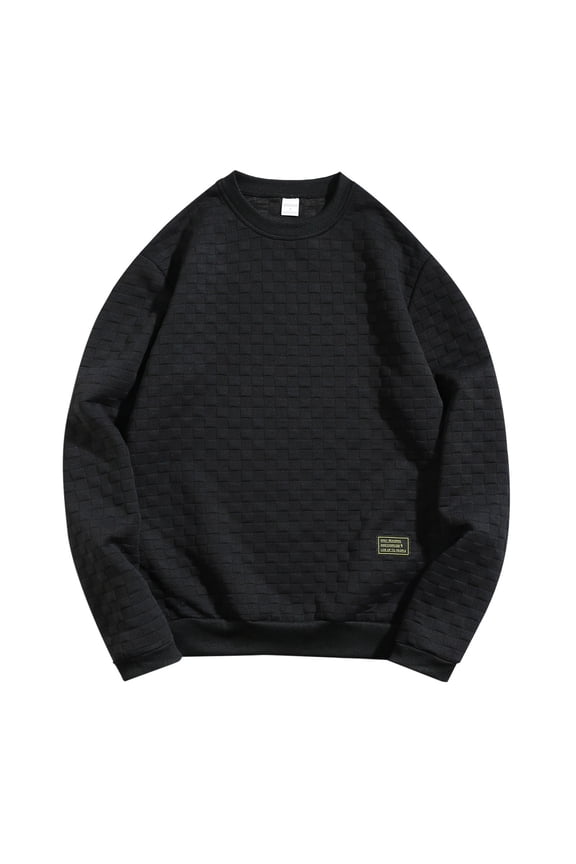 Sweatshirt for Men Heavyweight Plaid Crew Neck Hoodless Pullover Loose Fit Knit Top for Fall Winter