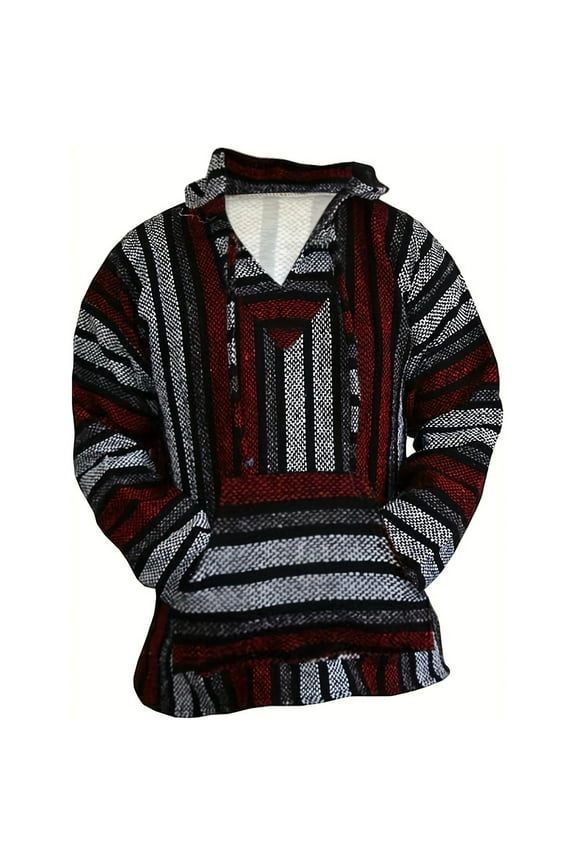 Sweatshirt for Men Mexican Hoodless Hippie Surf Poncho Sweater Hoodie Pullover Men Hoodies Red M