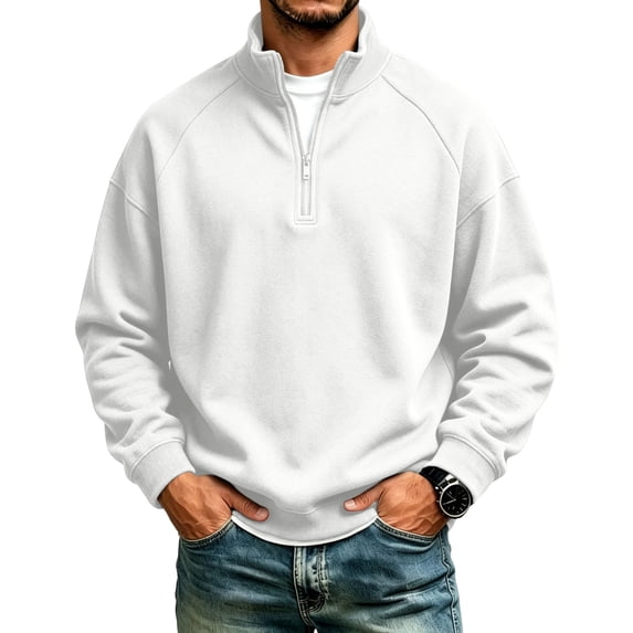 Sweatshirt for Men Quarter Zip Stand Collar Pullover Long Sleeve Relaxed Fit Casual Tops, 2XL