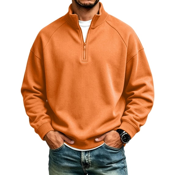 Sweatshirt for Men Quarter Zip Stand Collar Pullover Long Sleeve Relaxed Fit Casual Tops, 2XL