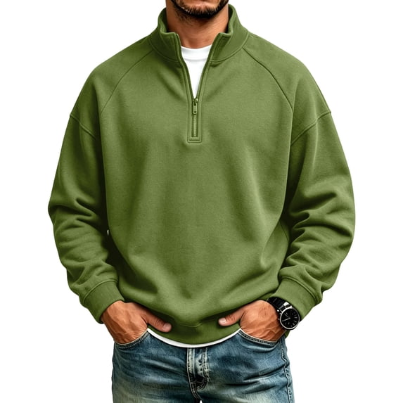 Sweatshirt for Men Quarter Zip Stand Collar Pullover Long Sleeve Relaxed Fit Casual Tops, 2XL