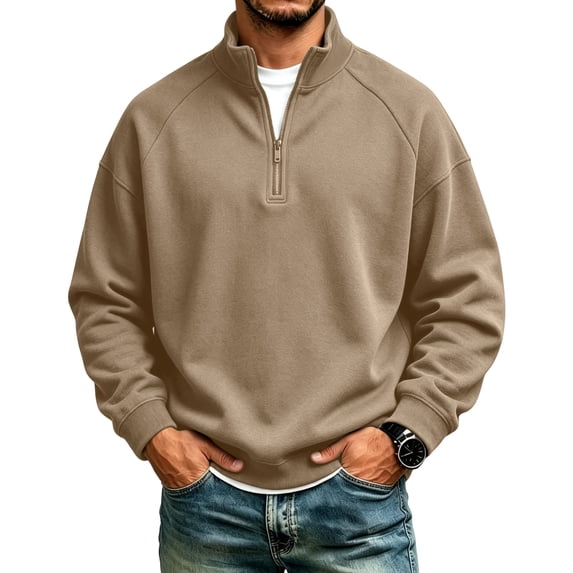 Sweatshirt for Men Quarter Zip Stand Collar Pullover Long Sleeve Relaxed Fit Casual Tops, M