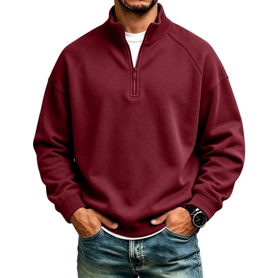 Sweatshirt for Men Quarter Zip Stand Collar Pullover Long Sleeve Relaxed Fit Casual Tops, S