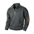 thumbnail image 1 of Sweatshirt for Men Quarter Zip Up Stand Collar Athletic Sweaters Fashion Pullover Long Sleeve Tops with Elbow Patches (XL, Dark Gray), 1 of 4