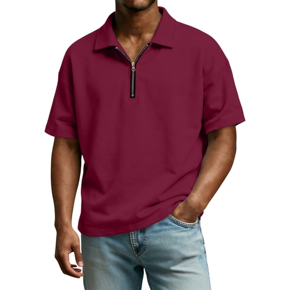 Sweatshirt for Men Quarter Zipper Casual Pullover Turn Down Collar Short Sleeve Sweatshirt Big and Tall Tees