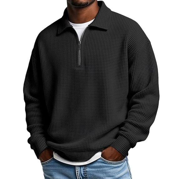 Sweatshirt for Men Retro Casual Knit Lightweight Zipper Front Hoodless Pullover Everyday Wear Tops
