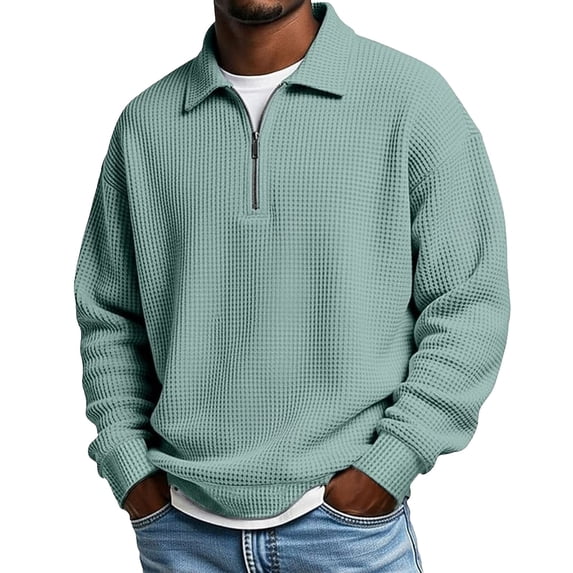 Sweatshirt for Men Retro Casual Knit Lightweight Zipper Front Hoodless Pullover Everyday Wear Tops