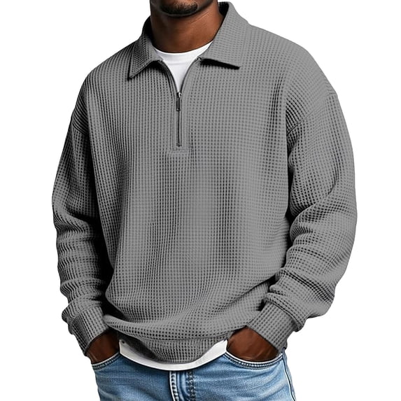 Sweatshirt for Men Retro Casual Knit Lightweight Zipper Front Hoodless Pullover Everyday Wear Tops