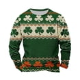 thumbnail image 1 of Sweatshirt for Men St Patricks Day Printed Loose Fit Crew Neck Long Sleeve Casual Waffle Pullover Holiday Tops (L, Green U), 1 of 3