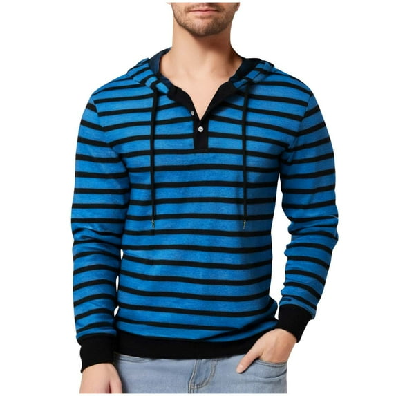Sweatshirt for Men Striped Casual Sports Button Drawstring Long Sleeve Hooded Top Blouse Fall Outfits Fashion Clothes
