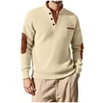 thumbnail image 1 of Sweatshirt for Men V Neck Long Sleeve Thermal Pullover T Shirt Beige M, 1 of 9