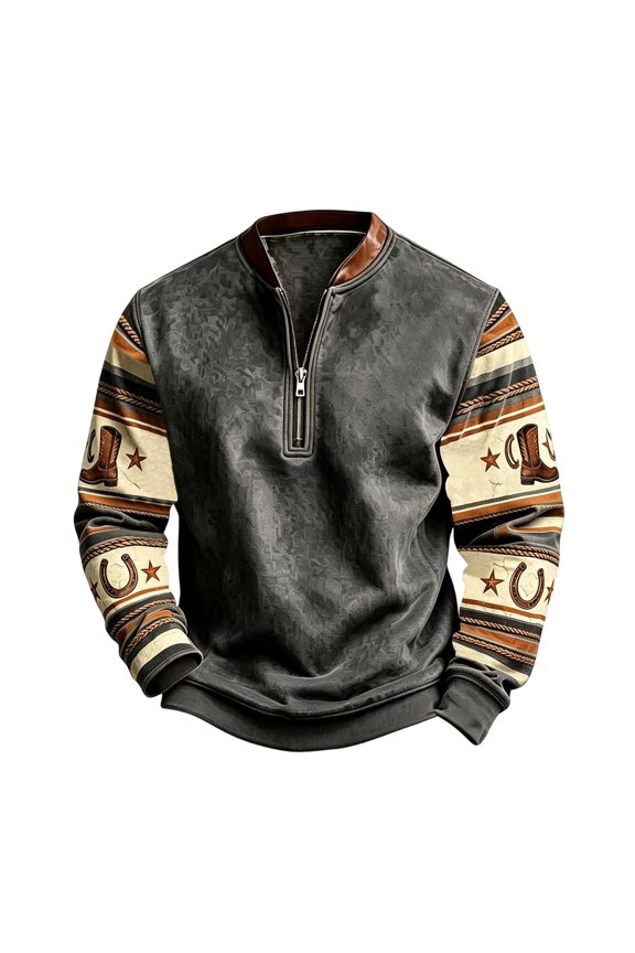 Sweatshirt for Mens Half Zip Western Pullover Long Sleeve Aztec Jacket Cowboys Country Tops