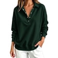thumbnail image 1 of Sweatshirt for Women Basic Long Sleeve Sweatshirts Casual Fleece Button Henley Neck Pullover Green S, 1 of 5