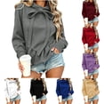 thumbnail image 1 of Sweatshirt for Women Bow-Tie Hooded Cute Long Sleeve Pullover with Ruffled Hem for Fall & Winter Casual Wear, 1 of 6