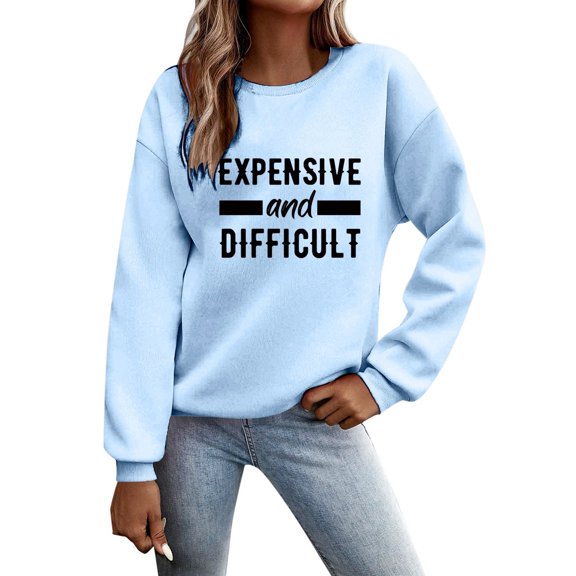 Sweatshirt for Women Casual Long Sleeve Crewneck Letter Printed Loose Womens Tops,Sky Blue,M
