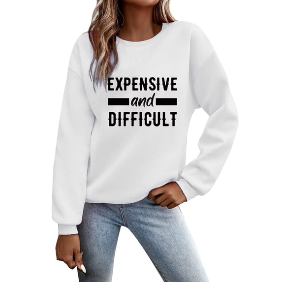 Sweatshirt for Women Casual Long Sleeve Crewneck Letter Printed Loose Womens Tops,White,2XL